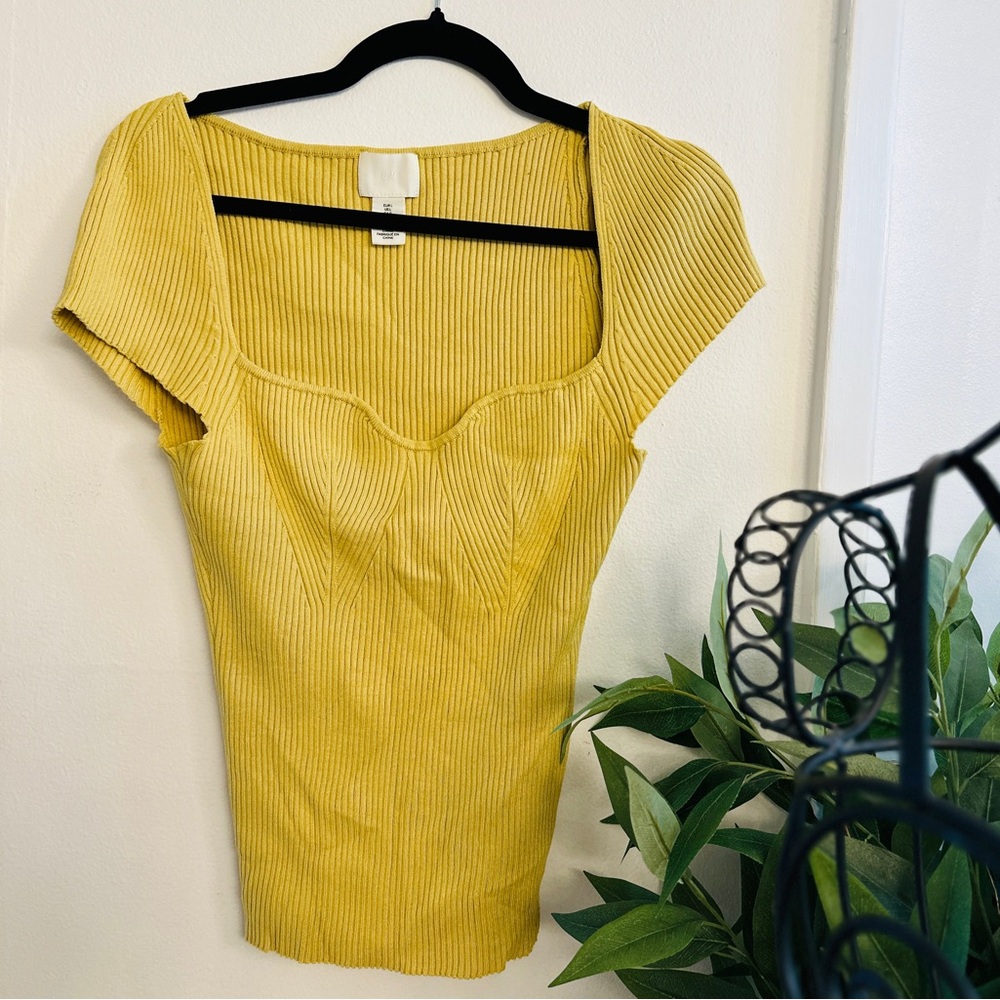 H&M Yellow Ribbed Short Sleeve Top